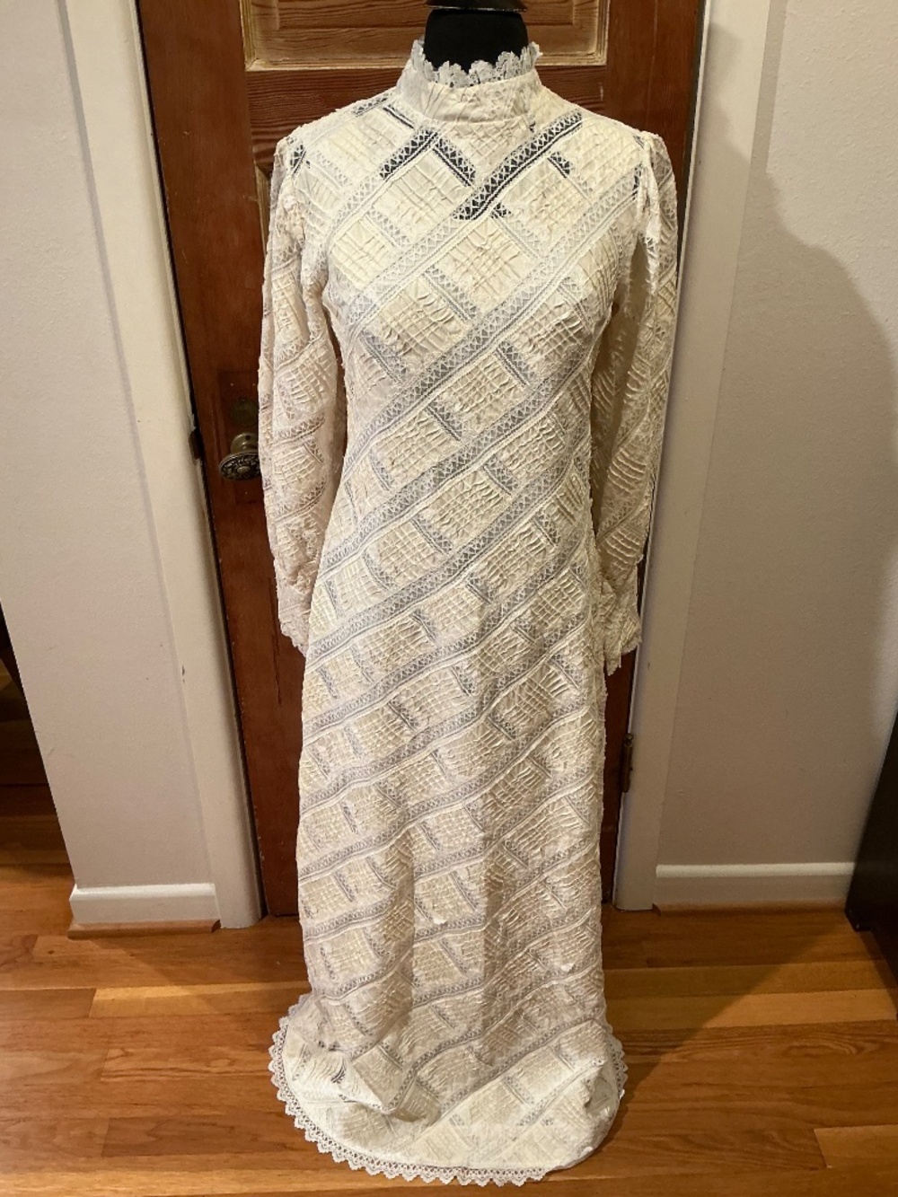 Vintage handmade high-neck sheath wedding dress